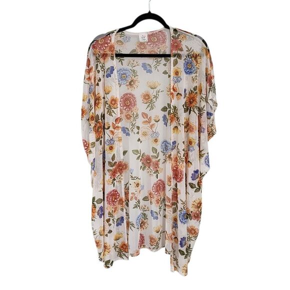 The Zig Zag Stripe Kimono L Floral Mesh Boho Country Western Cottagecore - Picture 1 of 4